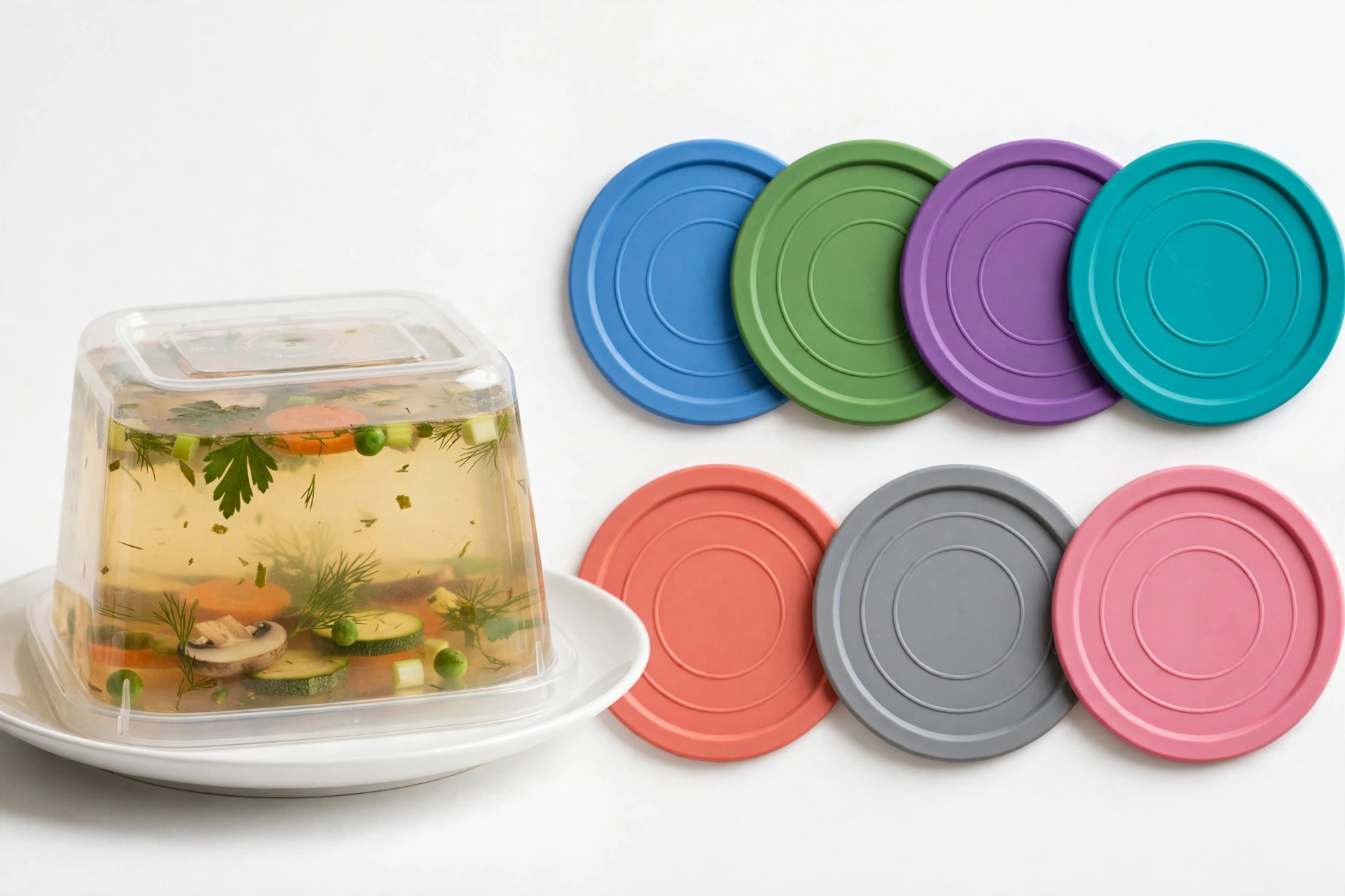 Stack of leak-proof meal prep containers with colorful lids